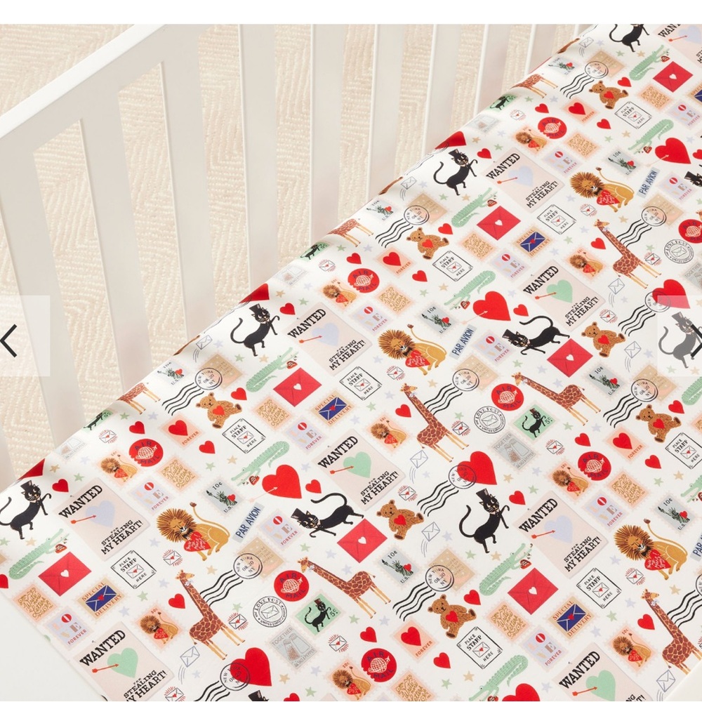 Pottery Barn Rifle Paper Co. Valentine's Day Mail Organic Crib Fitted Sheet NEW